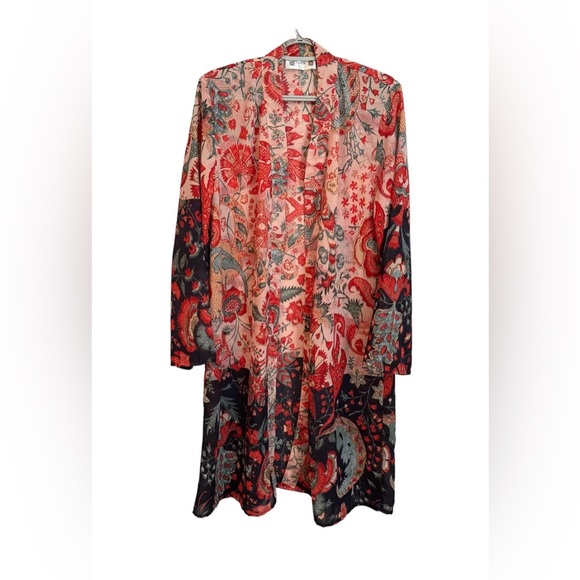 INKA Kimono Duster Sheer Poly Boho Asian Vibe Long Sleeved Cool Colors Size S/M - Picture 1 of 12